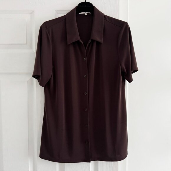 Tibi "Harlow" Short Sleeve Jersey Top in Brown, size Large - Picture 4 of 7